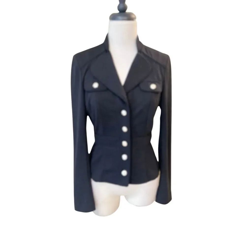 White House Black Market Womens Military-Style Peplum Blazer Jacket Black Size 0